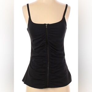 Black Ruched Zip-Up Shirt